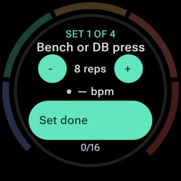 A live set on the watch with heart rate zone rings around the bezel.